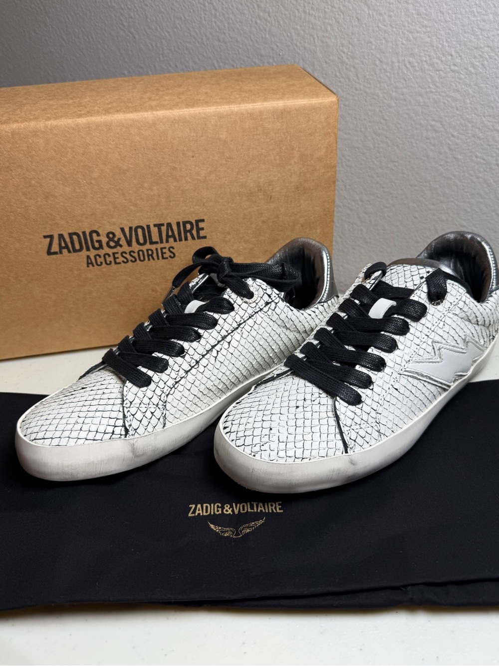 Zadig & Voltaire Neo Keith Flash Sneakers White Snakeskin